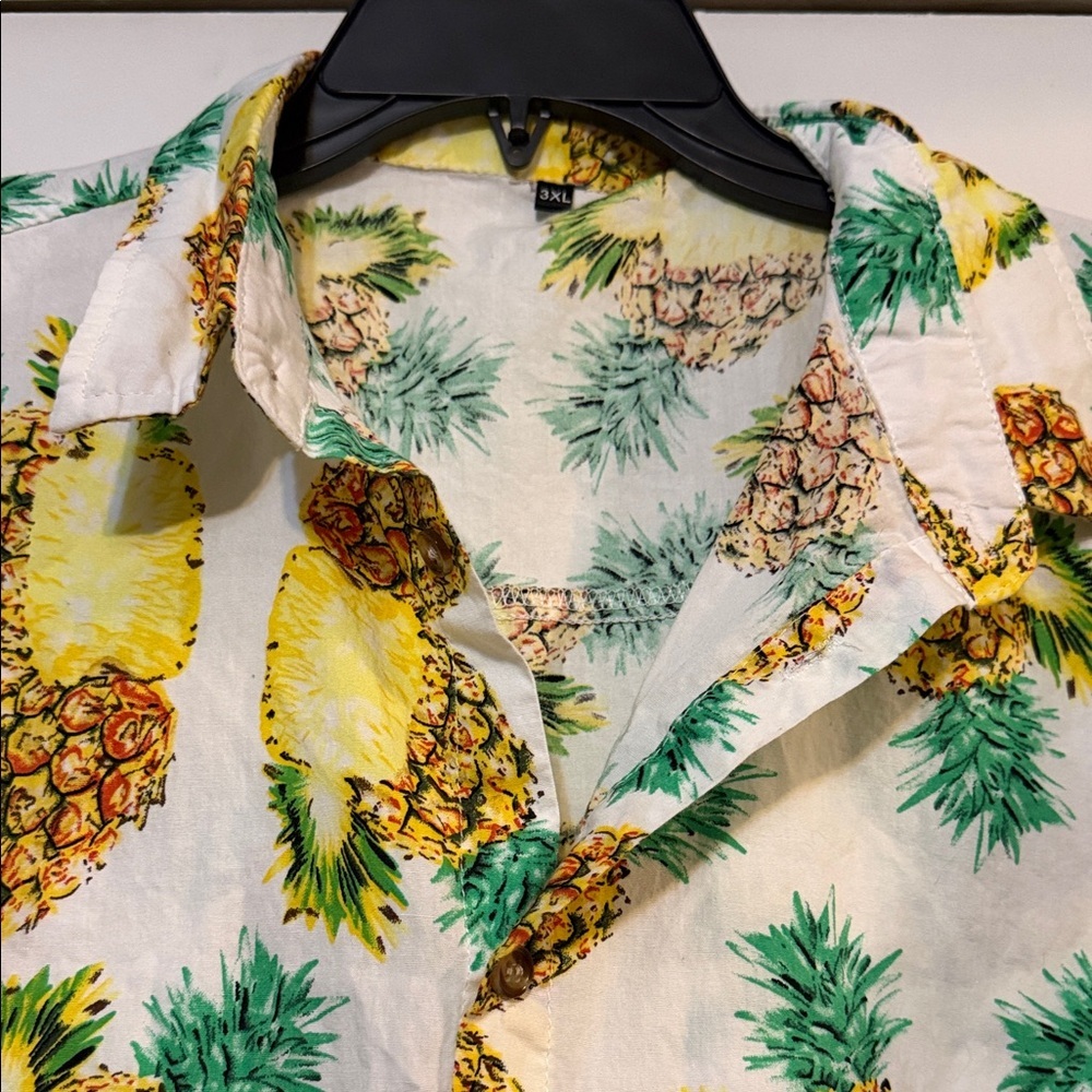 Tropical Pineapple Print Men's Casual Shirt - Picture 2 of 7